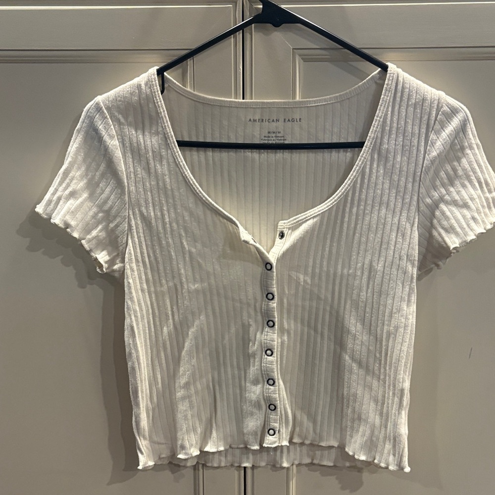American Eagle Outfitters White Ribbed Crop Top